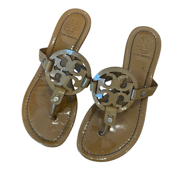 Tory Burch Miller Patent Leather Sandal in Tan Womens Size 6 - Picture 1 of 5